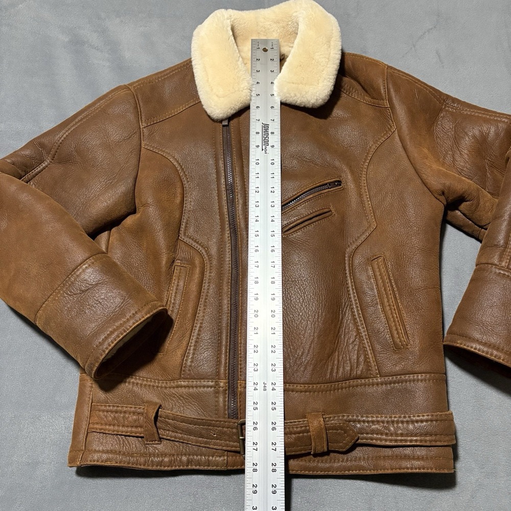 Shearling Lambskin B-3 Bomber Jacket Mens Size M Aviator Coat Brown Handmade NEW - Picture 15 of 16